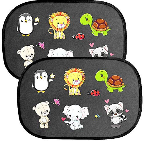 BESLIME Parasol de Coche Infantil con Protección UV, 2Pcs Parasol Coche Infantil Lateral, Autoadhesivo, para Proteger del Sol a Bebés y Mascotas, Parasol Coche Bebé de Animales de Safari, Animal