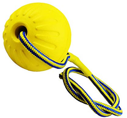 Finoki Balle en caoutchouc pour chien avec corde élastique - Jouet pour chiot (jaune)