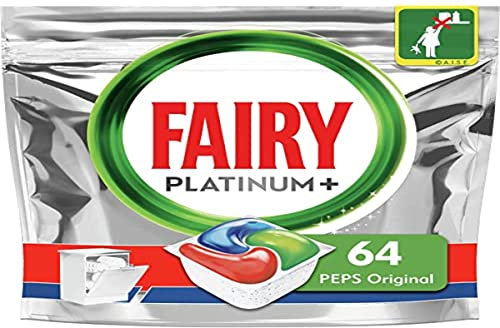 Fairy Platinum+ Pastilles Lave-Vaisselle, 64 Tablettes, Peps Original, Défie les Taches les Plus Coriaces