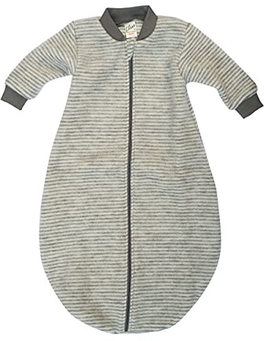 Lilano, Schlafstrampler Schlafsack Mit Arm, 100% Wollfrottee Flausch (kbT) (62-68, Hellgrau Geringelt)