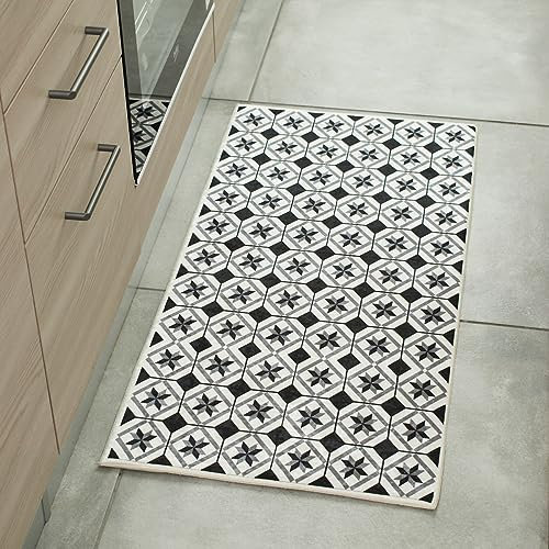 Nazar Tapis de Cuisine Lavable en Machine, Kitchen, Tapis De Passage, Tapis Salle De Bain, Tapis Couloir (754 Noir, 50x100 cm)