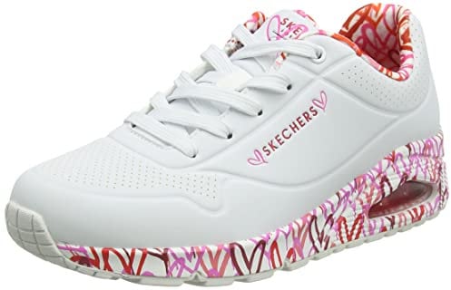 Skechers Femme Uno Loving Love Basket, White Durabuck Red Pink Mesh Trim, 40 EU