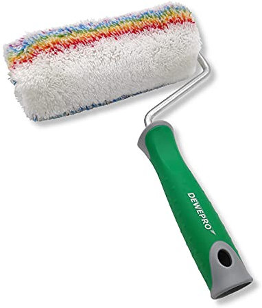 DEWEPRO® 18cm Farbroller inkl. Steckbügel - langflorige Farbwalze mit ergonomischem 2-Komponenten-Griff - geeignet für Dispersionsfarben, Acrylfarben, Latex-Farben, Silikon- und Silikat-Farben