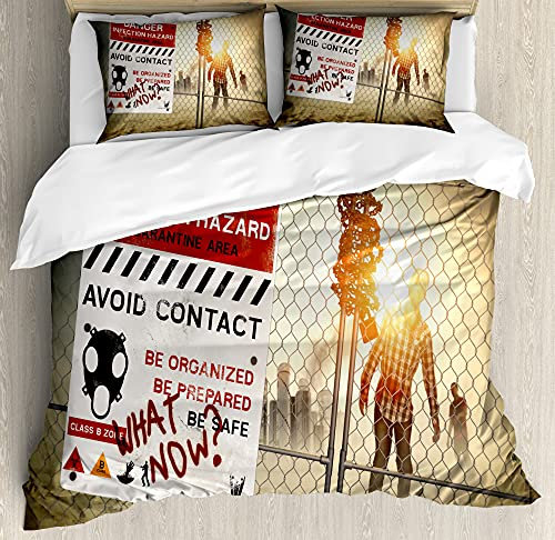 ABAKUHAUS Zombie Duvet Cover Set, Dead Man Walking, Bedding Set 3 Pieces with 2 Pillow Shams, 200 x 200 cm - 70 x 50 cm, Multicolor