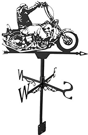 MagiDeal Wetterfahne Schwarz, Tierfigur Windrichtungsanzeiger Weathervane Windfahne Windrad Garten Metall Direction Indicator Professionelles Dach Dekor Handwerk Ornament - Motorrad