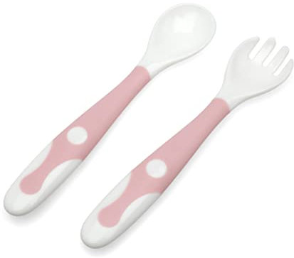 Kiokids Set De Cuchara Y Tenedor Infantil Con Cajita Rosa