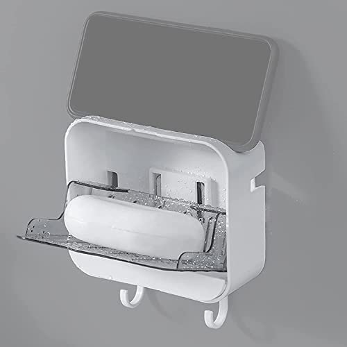 Norhogo Porte-savon mural avec 2 crochets, montage mural, étanche, porte-savon de voyage, avec fonction de stockage d'eau pour cuisine, salle de bain, blanc