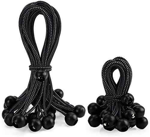 Belle Vous 50er Pack Schwarzer Strapazierfähiger Bungee Cord Spanngummis mit Kugel - 2 Größen - Elastische Planen Expander - Verstellbares Gummiseil für Anhängerplane, Camping, Vordach & Zelt Zubehör