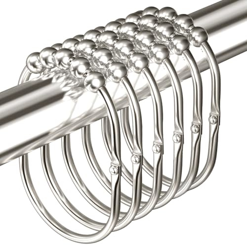 MENGJINGO 12PCS Wide Shower Curtain Hooks Rings, Rust Proof Stainless Steel, Heavy Duty Shower Hooks Rings for Bathroom Shower Rods Curtains Liners, Easy Glide Rollers, Set of 12,Chrome