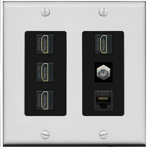 RiteAV Cavo coassiale HDMI a 4 porte - Piastra da parete Ethernet tipo F 1 Cat6 - 2 bande [grigio/nero]