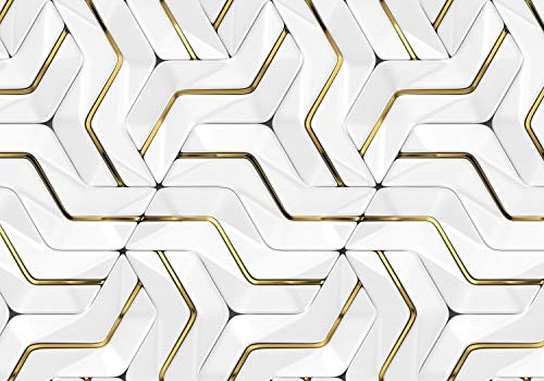 wandmotiv24 Fototapete Geometrisches Muster Edel, 400 x 280 cm - selbstklebende Strukturtapete, Wanddeko, Wandbild, Wandtapete, Weiß Gold Abstrakt M5917