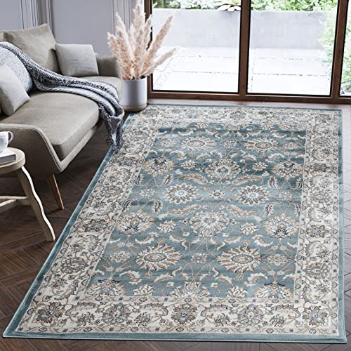 Mazovia Groß Teppich Flur 300x400cm Blau Klassisch Weich Pflegeleicht | Teppich für Eingangsbereich Küche Büro Wohnzimmer Schlafzimmer Fußbodenheizungsgeeignet Reinigungsmittelbeständig Kurzflor