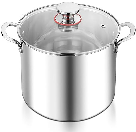 E-far Suppentopf, 12 l, 18/10 Edelstahl, Suppentopf mit Deckel zum Kochen, Simmering Suppe, Eintopf, robustes Kochgeschirr, ungiftig und korrosionsbeständig, spülmaschinenfest