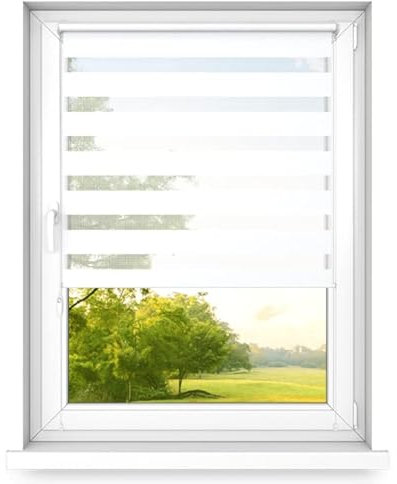 time4blinds Tag und Nacht Doppelrollo Mini - Fensterrollo Tag und Nacht - Rollo ohne Bohren - Sonnenschutz - Rollos für Schlafzimmer - Jalousien für Fenster - 60 x 100 cm - Klassisches Weiß - Links