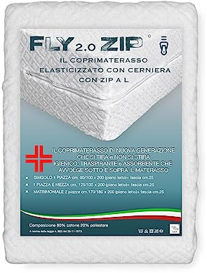 Coprimaterasso Elasticizzato con Cerniera Zip Fly 2.0 Spugna Jacquard, Protezione Totale, Traspirante, Lavabile, Copertura Completa per Materassi Ortopedici - Matrimoniale 2 PIAZZE