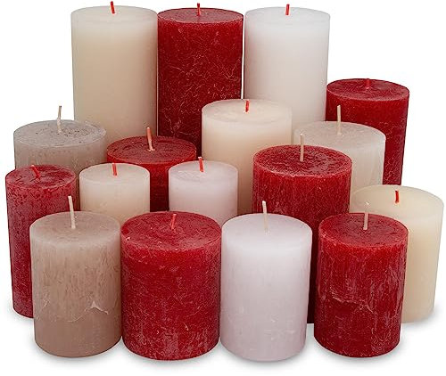 5 kg Rustik Stumpenkerzen und Polar Stumpenkerzen durchgefärbt Mixpaket Kerzen Mix Polar Rustic gemischt nach Farben | Qualitätskerzen Kerzenpaket | 1. Wahl (Rot/Creme/Weiss)