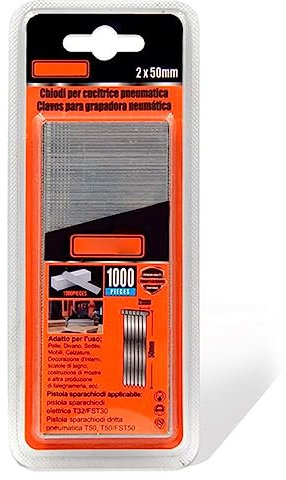 Tradineur - Pack 1000 Clavos para grapadoras neumáticas - Fabricado en hierro - Clavos de 2 x 50 mm