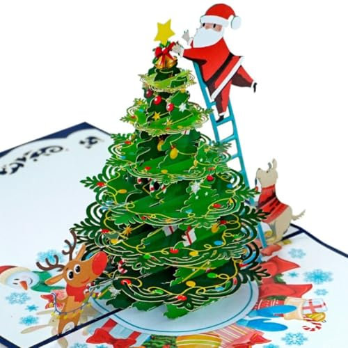 Three Dee Cards - Weihnachtsbaumdekorations Pop-Up-Karte mit Weihnachtsmann, Geldgeschenk für Tochter, Sohn, Ehemann, Ehefrau, Bruder, Schwester, Mama, Papa, Familie, Weihnachtsgrußkart