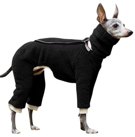 VOODUE hundemantel Italienischer Windhund-Kapuzenpullover, warme Winter-Fleecejacke, hoher Kragen, Whippet-Kleidung, Hunde-Winterkleidung (Color : Schwarz, Size : M)