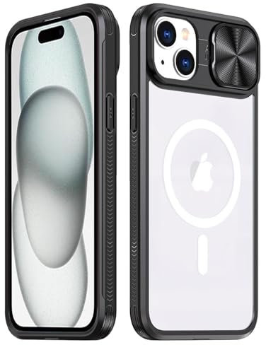 Rdyi6ba8 Clair Coque pour iPhone 15 Plus, Transparente Étui [Ne Jaunit Jamais] Protection de la Caméra Étui avec Coulisse Cache Objectif pour iPhone 15 Plus - Noir