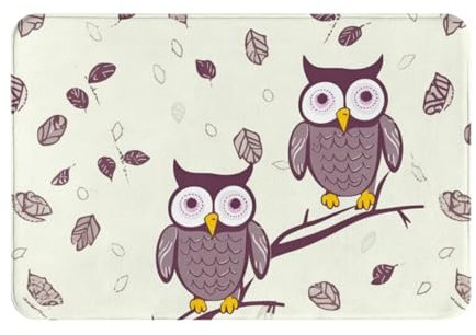 RLDOBOFE Teppich mit Eulen-Motiv, rutschfest, saugfähig, Badteppich, Flanell-Badezimmerteppich, für drinnen und draußen, 61 x 40,6 cm