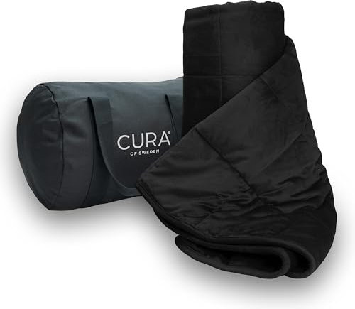 CURA Gewichtsdecke fürs Sofa 6kg - Tägliche Tiefenentspannung - Ideale Sofadecke Wohndecke o. Couchdecke - Kuscheldecke XXL 140x200 cm Therapiedecke - Schwere Decke für Sofa - Weighted Blanket Schwarz