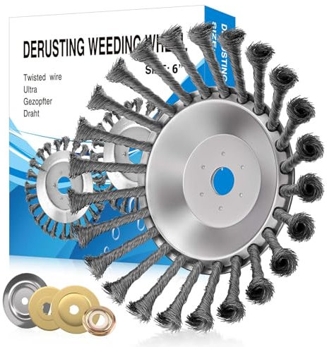 TGNISI Unkrautbürste Freischneider,Wildkrautbürste 25.4mm Bohrung,StahlbüRste,Unkrautbürste für Rasenmäher,Ersatztrimmaufsatz für Freischneider, EffProfibürste ektive Moosentfernung(6 Zoll)