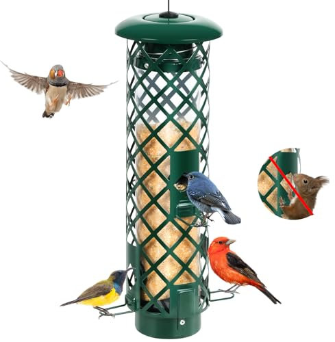 Futtersäule mit cleverem System gegen Eichhörnchen und große Vögel, Vogelfutterspender für Vögel, Metall-Vogelfutterstation zum Aufhängen im Freien, Vogelfutterhaus für kleinere Wildvögel