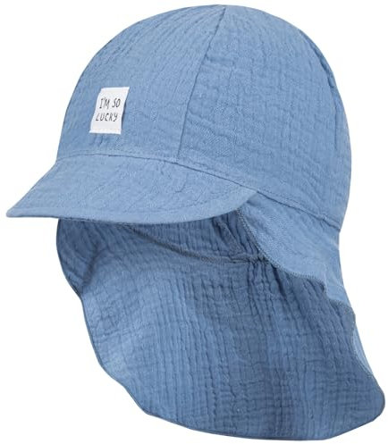 Smarilla Schirmmütze Babymütze Junge mit Nackenschutz Sommer Musselin, Bekleidungsgröße: 42-44, Farbe: Blau