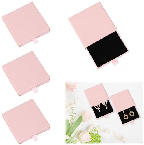 DECARETA 4 Scatoline Porta Gioielli Rosa Mini Confezione Gioielli Rosa 6 * 6cm Scatola Regalo Gioielli Rosa Scatoline Porta Orecchini Anelli Collana a Cassetto con Coulisse