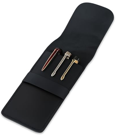 TheAntiq Stifteetui aus echtem Leder – 3 Stifthalter, brauner Lederschutz für Springbrunnen, Kugelschreiber und Tintenroller, Reise-Organizer