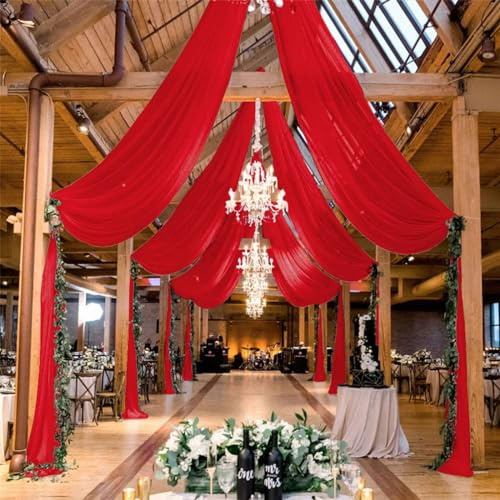 Highdi Hochzeit Vorhang Hochzeitsbogen, Chiffon Stoff Decken Gardinen Dekoration Tüll Vorhänge Freihanddeko für Hochzeit Geburtstag Party Fotografie Taufe (75x400cm,Rot)