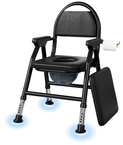 NJUN Silla WC personas mayores, Silla de inodoro regulable en altura, sillas de Ducha con reposabrazos y respaldo, antideslizante