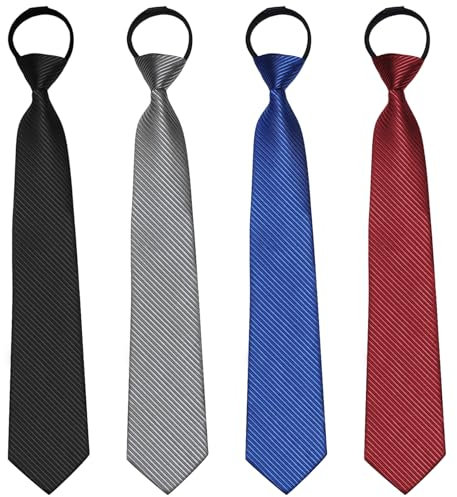 4 Stück Krawatte Schwarz: Herren Reißverschlusskrawatte Krawatte Verstellbare Security mit Gummizug, Schlips für Sicherheit Service Gastronomie Schwarz Burgunderrot Grau Blau