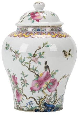 fanquare Pots de Gingembre Blancs avec Couvercles Boîte à Thé en Porcelaine Chinoise Vase à Fleurs Décoratif Pêches d'anniversaire Pot de Stockage en Céramique pour Thé Café Sucre