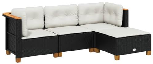 vidaXL Garten Sofa Garnitur 4-TLG., Gartenmöbel Set mit Kissen, Sitzgruppe für Garten Terrasse, Sitzgarnitur Lounge Modular, Schwarz Poly Rattan