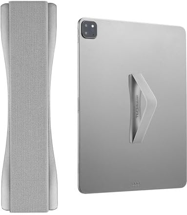 TECHGEAR Supporto universale per tablet e dita, elastico adesivo, per attaccare sul retro di tablet e custodie per tablet, iPad, Samsung Tabs, Lenovo, dispositivi portatili e altro ancora, argento
