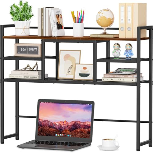 Snughome Desk Shelf, 38.6 Desktop Bookshelf, Desk Hutch Dorm, Countertop Storage Hutch with 5 Shelves for Computer Desk, Multipurpose Wood Desktop Display Organizer Rack for Home Office Dorm
