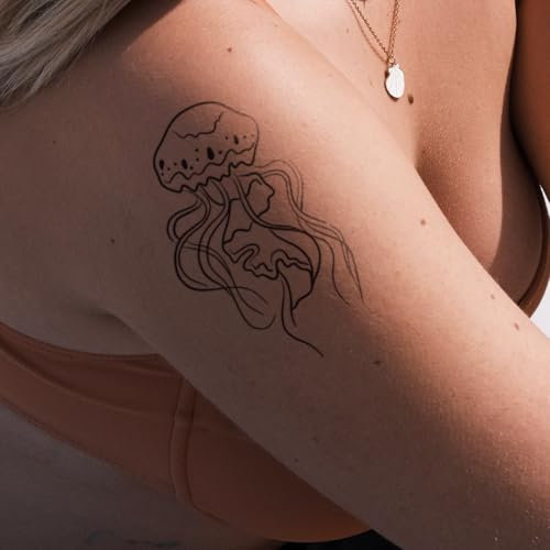 Schöne Qualle - Inkster Tattoo | vegane & wasserfeste Temporäre Tattoos für Erwachsene - EU-Kosmetikzertifizierte Farbe - revolutionäres 2 Wochen Tattoo | Premium Klebetattoos