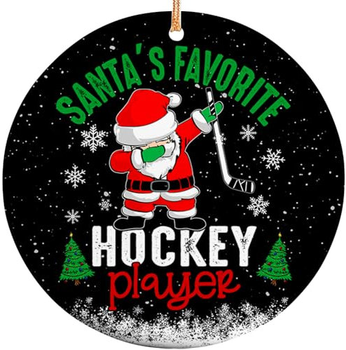 Sportyzen Weihnachtsmann-Hockeyspieler, Keramik-Ornament, Baumdekoration, Geschenke für Hockey-Fußballspieler, Sport-Themen-Weihnachtsschmuck, Hockey-Liebhaber, Ornament