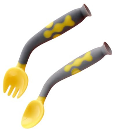 SHOWERORO 1juego Cubiertos De Aprendizaje Para Bebés Juego De Tenedor y Cuchara Curvados Utensilios Para Alimentación Infantil Base Succión Material Seguro y Lavable Para Pequeños