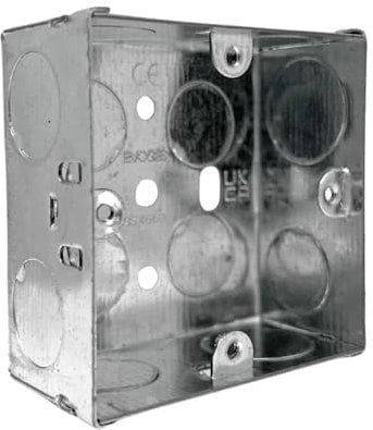 Evoges Single Metal Back Box, 35mm, 1 Gang, 1.0mm Thickness for Electrical Sockets Switches, BS4662 Standard, 20mm & 25mm Knockouts, Adjustable Lug, Brass Terminal (1)
