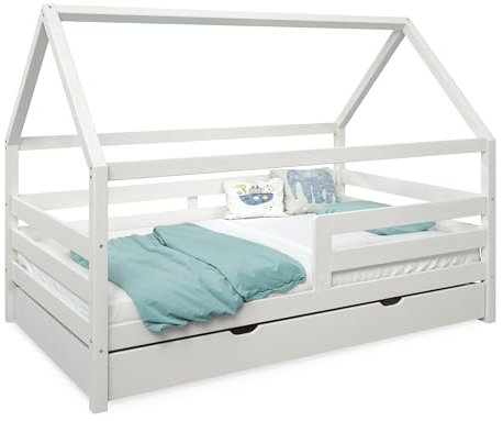 Ehrenkind® Hausbett Sona mit Bettkasten aus massivem Kiefernholz Weiß 90x200 cm