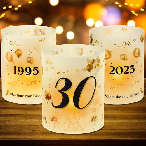 12 Windlicht Tischdeko 30 Geburtstag Deko, 30. Geburtstag Deko Männer Frauen, 1995-2025 Geeignet für Teelichter oder Kerzen, Schön DASS Du Da Bist