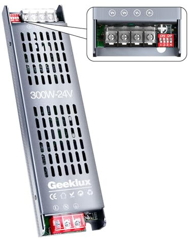 Alimentatore LED 24V 300W Ultra Sottile Dimmerabile 4 Livelli, Trasformatore 220V AC a DC 12.5A, Driver LED a Tensione Costante per Striscia (24V, 300, Watt)