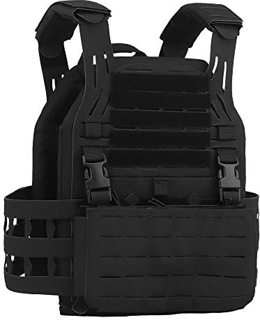 Peminkoo Hunting Vest Plate Carrier Lightweight Modular Nylon Triple MAG Pouch Shoulder Pads Fast Clips (Black)