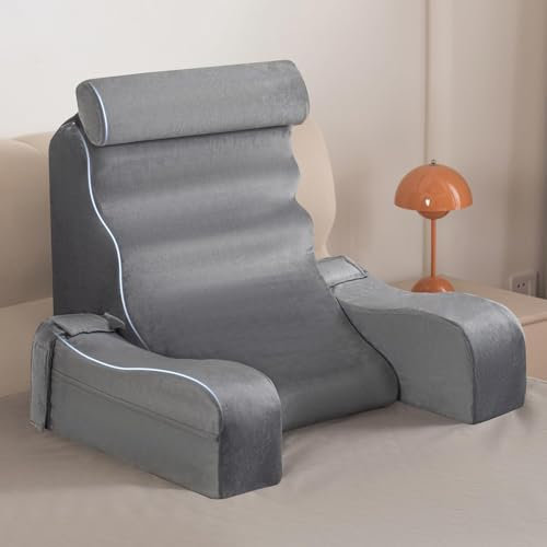 Reading Pillow for Sitting in Bed Adult, Back Pillow for Beds Sitting up, Read & Bed Rest Pillows for Watching TV/Reading/Gaming/Resting in Beds, Couch or Floor, Medium 19 Gray