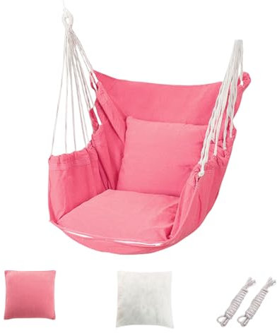 Mafagwre Hängesessel Schaukelstuhl, Hängematte Stuhl Mit Kissen Und Kissen, Hängeschaukel Hängestuhl Für Drinnen/außen Haus Schlafzimmer Terrasse Hof Garten (Rosa)
