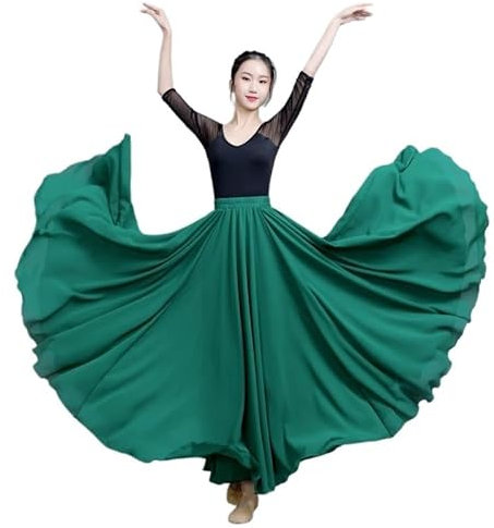 WEKONUMEX Abito di Danza del Ventre, Gonna Lunga in Chiffon Gonne estive da Spiaggia for Le Vacanze Viola Verde Bianco(Green,S)