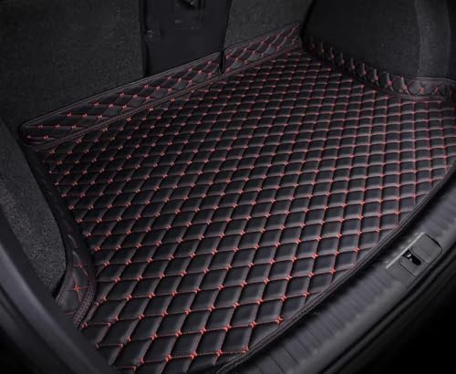 QIAOFANFAN Auto Kofferraummatte für Tiguan R Line Edition 2020 2021 2022 2023 2024 2025,Leder rutschfest wasserdichte Kratzfest Cargo Schutzmatte Kofferraum Innenraum ZubehöR,A/Black-Red